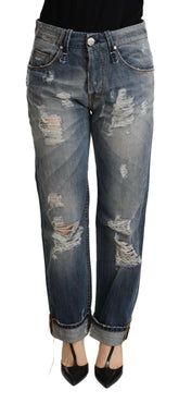 Acht Blue Tattered Mid Waist Straight Denim Trouser -   -  Acht.
